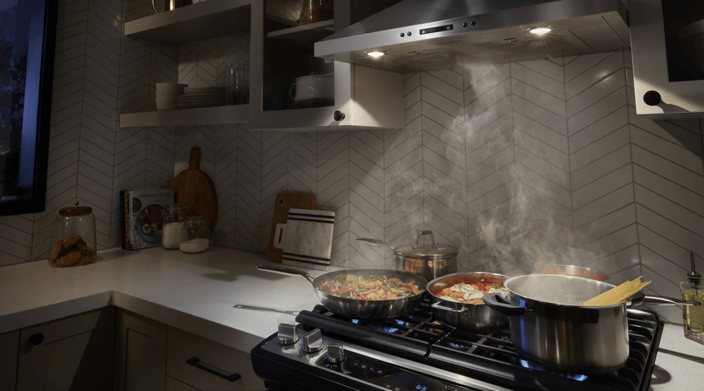 Steam collected by a range hood