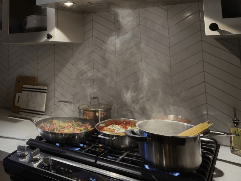 Steam collected by a range hood