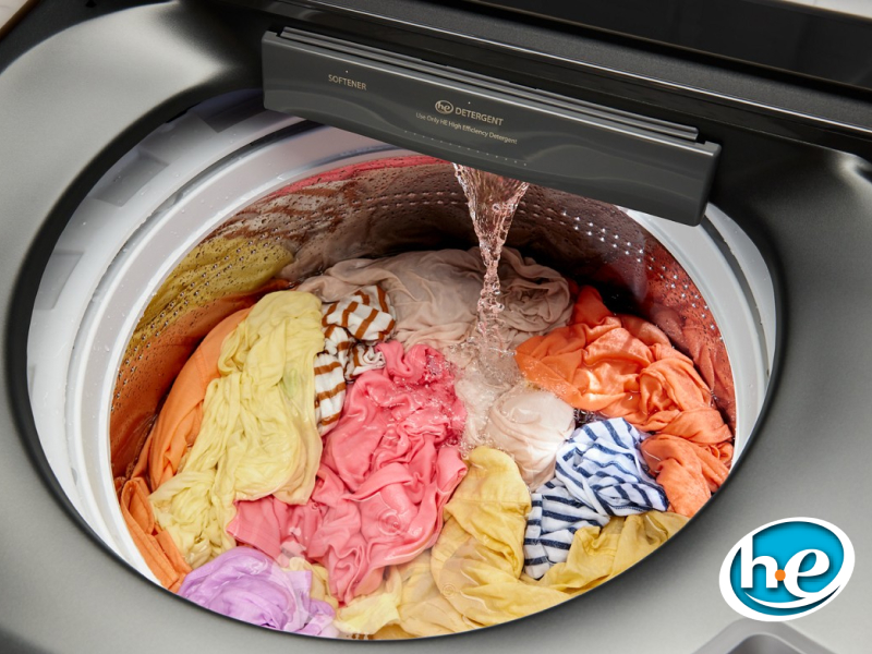 Clothing soaking in water in a washer