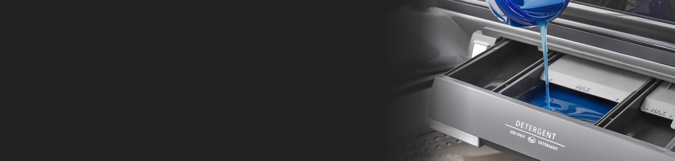 Blue high efficiency detergent and an opened dispenser