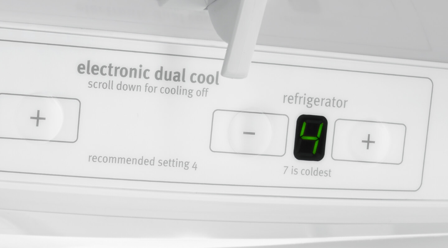 Close-up of refrigerator temperature control panel.