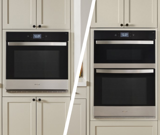 Side-by-side image of a single and double wall oven