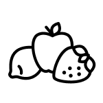 a grouping of fruit - strawberry, lemon and apple icon