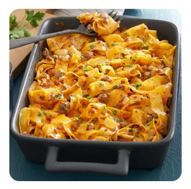 Beef Stroganoff Casserole in a baking dish