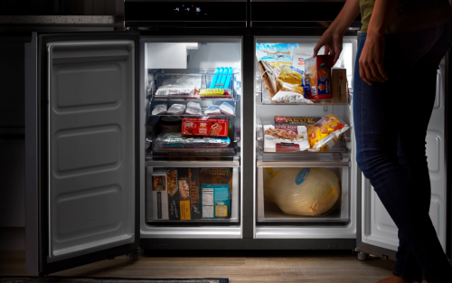 Various frozen items in a freezer