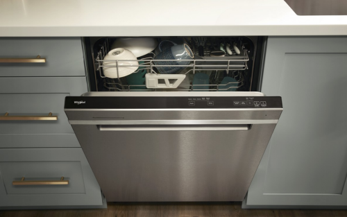 A closeup of a Whirlpool® dishwasher. 