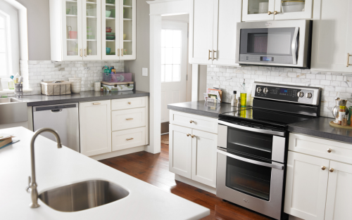 Various stainless steel appliances in a modern kitchen