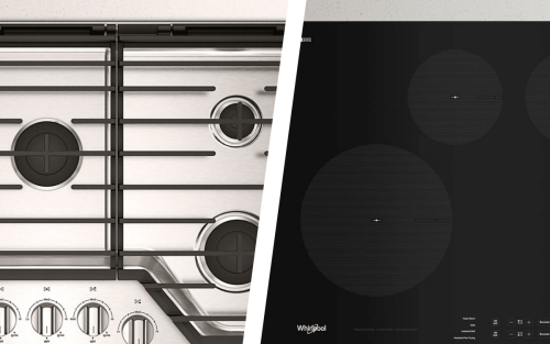 Side-by-side image of Whirlpool® Gas Cooktop and Induction Cooktop