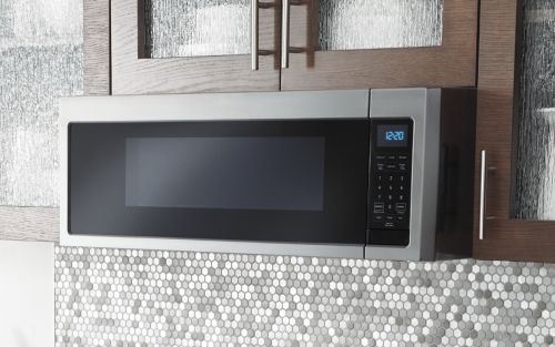 An over-the-range microwave in a modern kitchen