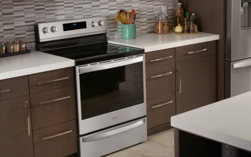 Whirlpool® range set in cabinetry