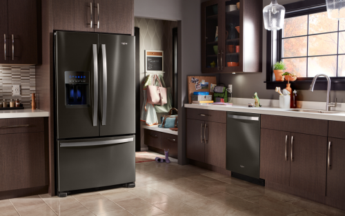 A Whirlpool® French Door Refrigerator with Bottom Freezer