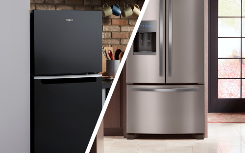 Black Whirlpool® top freezer refrigerator  