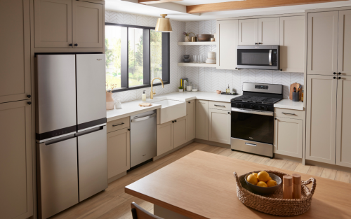 Stainless steel Whirlpool® appliances in a contemporary kitchen