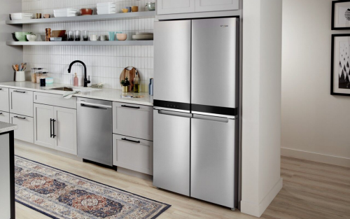 A stainless steel Whirlpool® counter-depth refrigerator