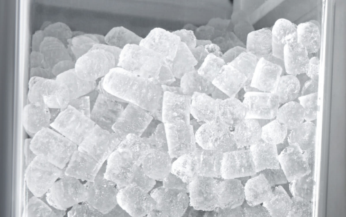 Nugget ice in a freezer