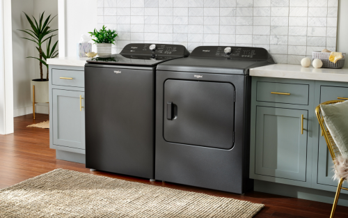 Washer and dryer set in laundry room