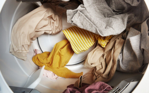 Various clothes tumbling in a dryer