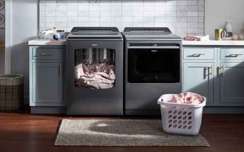 Metallic gray Whirlpool® washer and dryer