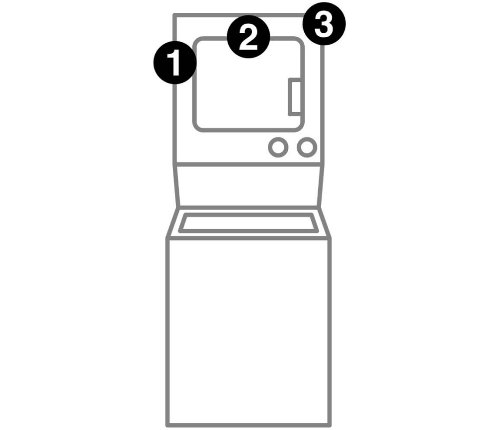 A washer dryer combo with numbers indicating model number placement