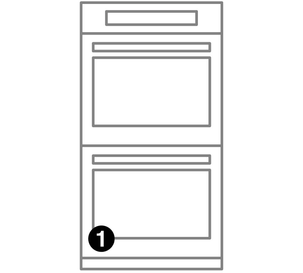 A wall oven with numbers indicating model number placement