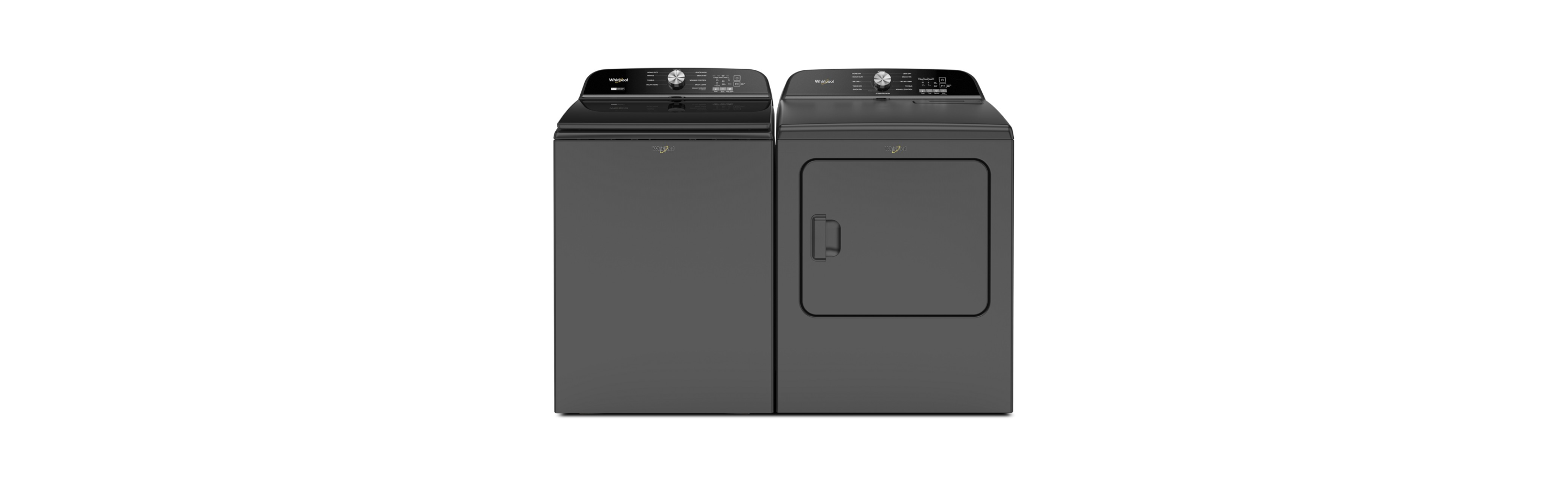 A Whirlpool® Top Load Washer and Top Load Matching Dryer