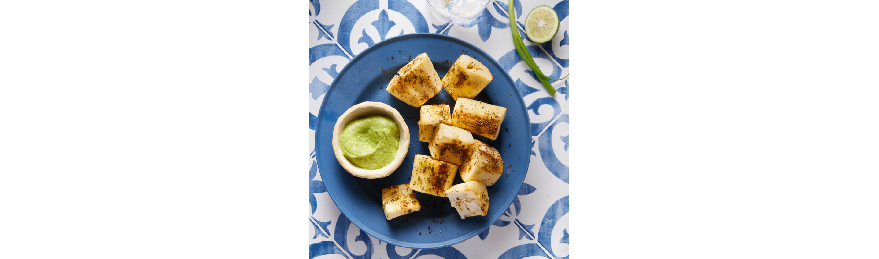 Cumin-roasted cassava with avocado sauce