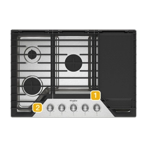 A cooktop with numbers indicating model number placement