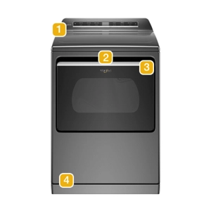 A dryer with numbers indicating model number placement