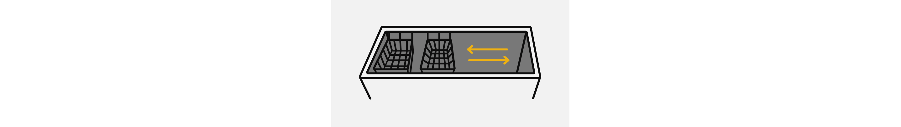 A line drawing of two wire baskets in a chest freezer with arrows