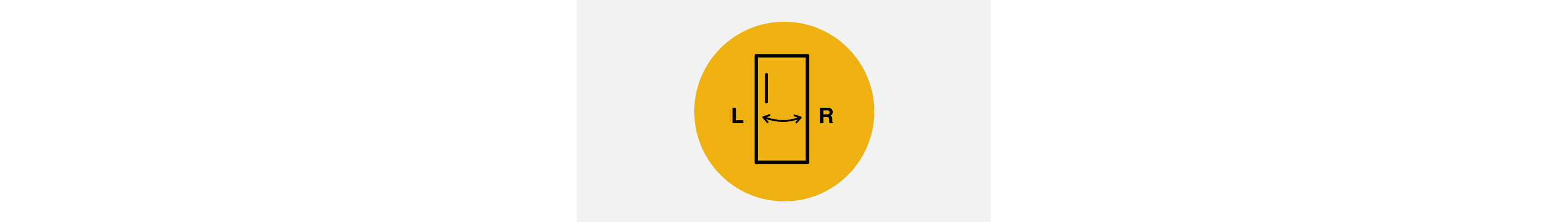 Icon of a upright freezer with a double sided arrow on the door pointing to the right and left