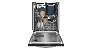 An open Whirlpool® Dishwasher