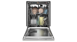 An open Whirlpool® Dishwasher