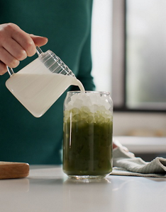 A person making matcha with nugget ice