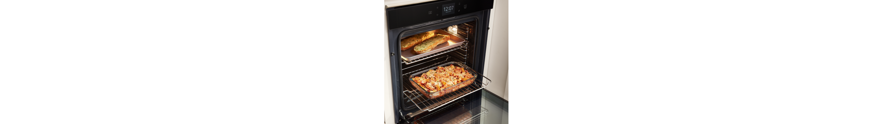 Bread and pasta in an oven