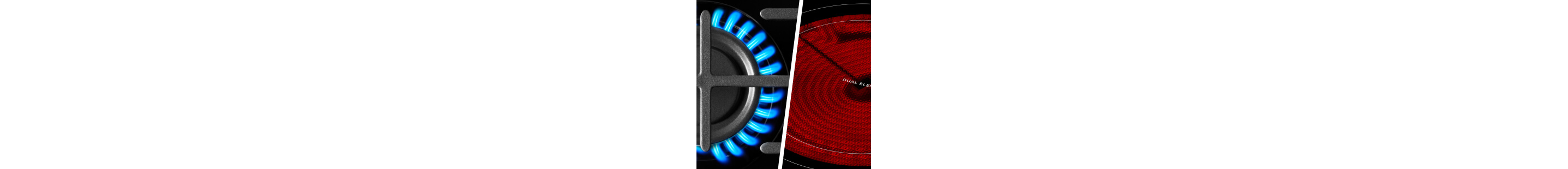 Side-by-side image of gas and electric stove heating elements