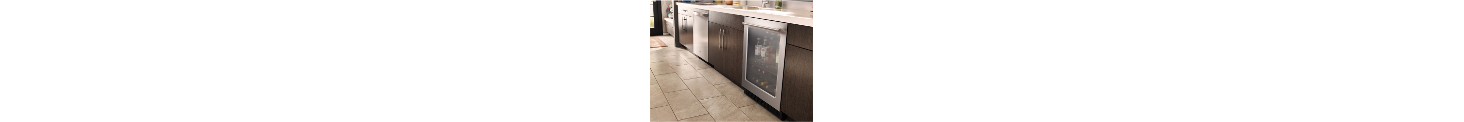 Dishwasher and undercounter refrigerator in a modern kitchen