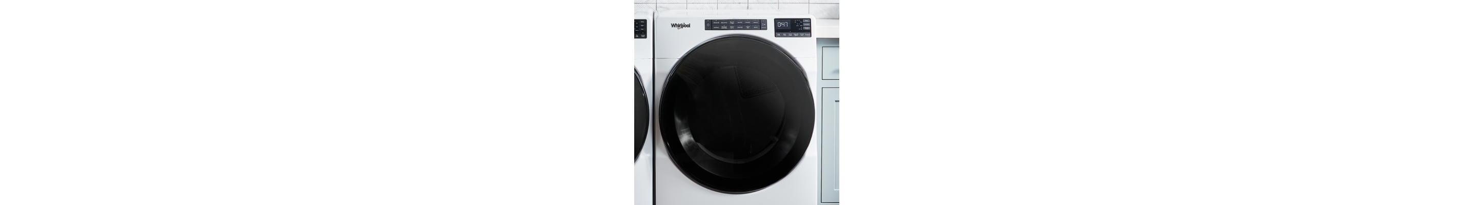 White front load Whirlpool® dryer.