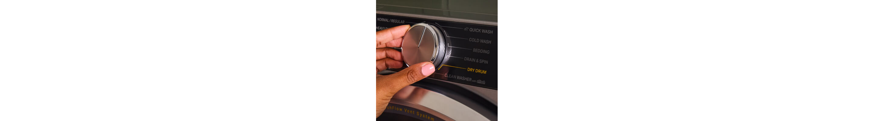 Washer control panel showing the Whirlpool® Dry Drum Cycle