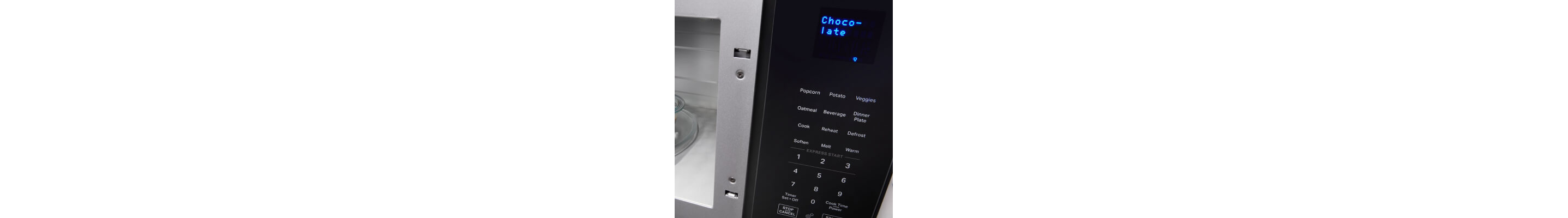 Microwave screen showing settings above the touchpad