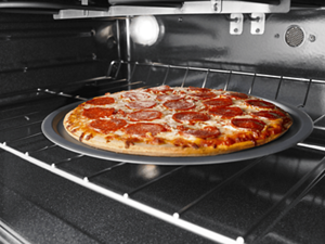 A pizza in an oven